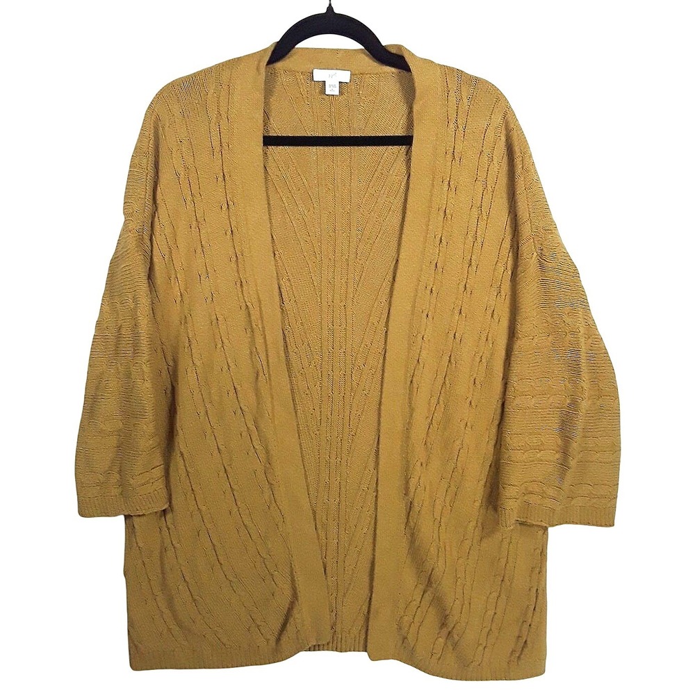 J Jill Cable Knit Open Front Cardigan L Petite Pumpkin Spice Latte Cottagecore